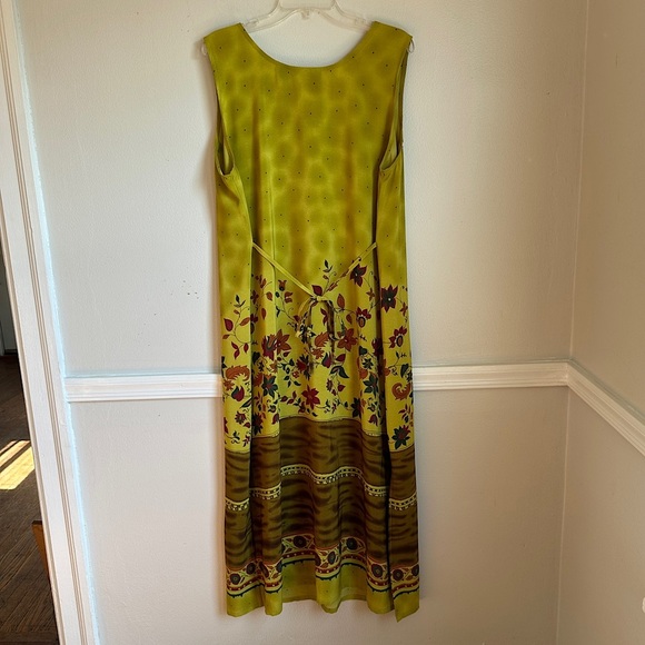 3/$20 💥 Mlle Gabriel Vintage Maxi Dress Chartreuse Floral Print w/ Cinched Waist - Picture 16 of 17